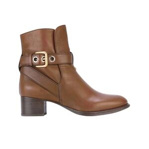 Chloe brown leather ankle buckle boots